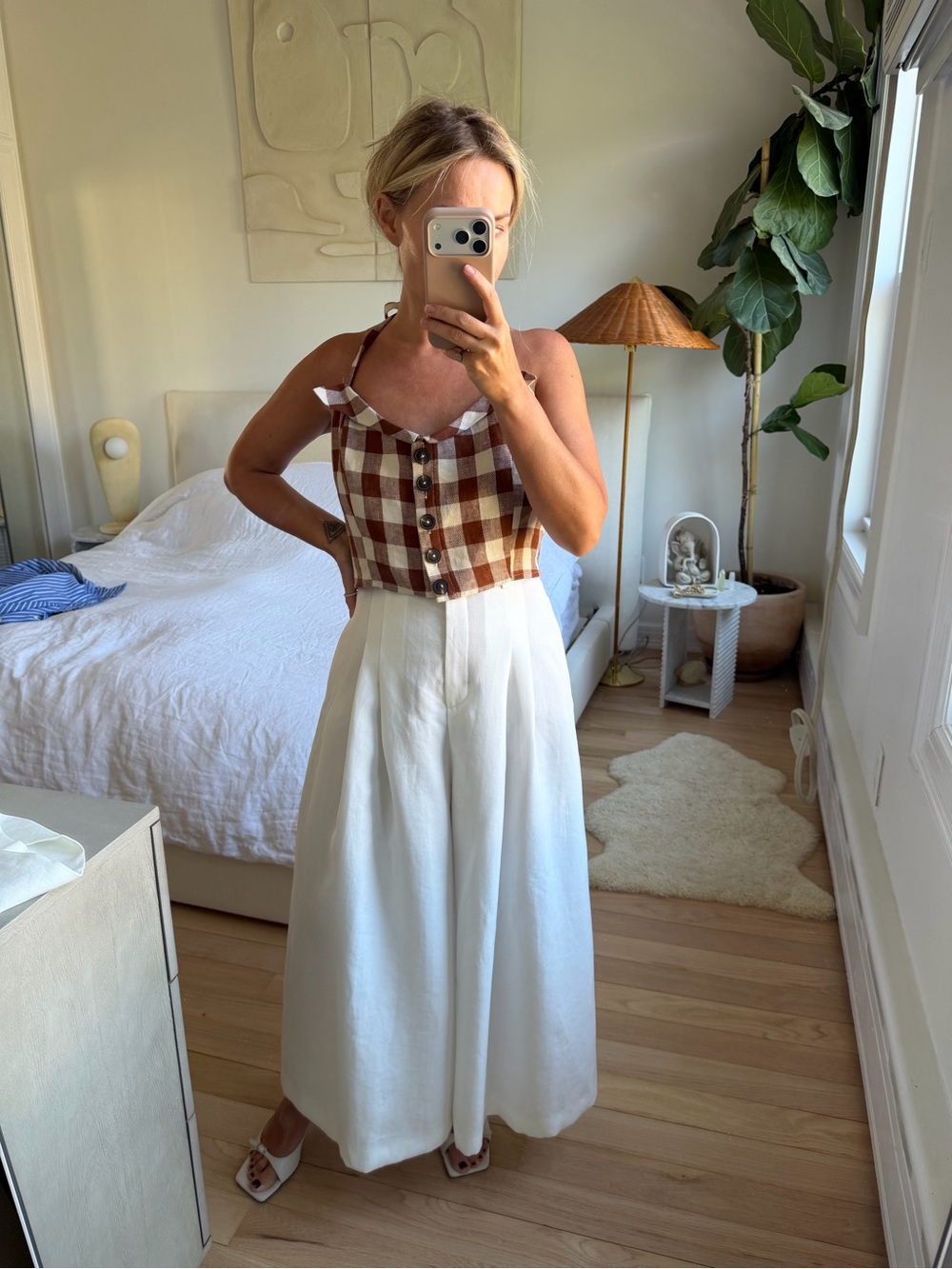 Reformation Crop Linen  Top Gingham  Size 8 NEW